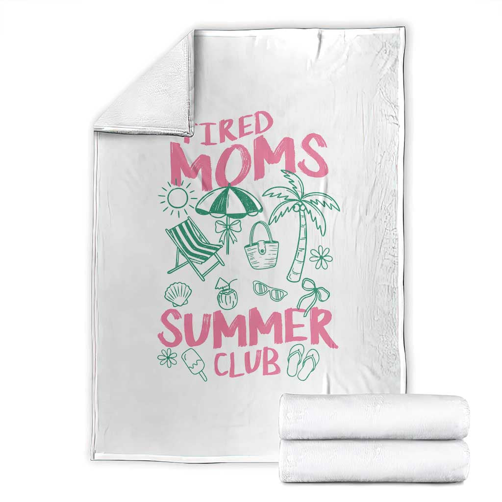 Retro Tired Moms Summer Club Throw Blanket Funny Mama Beach Vacation Gift