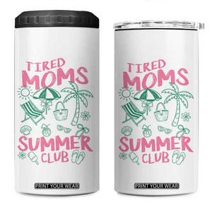 Retro Tired Moms Summer Club 4 in 1 Can Cooler Tumbler Funny Mama Beach Vacation Gift