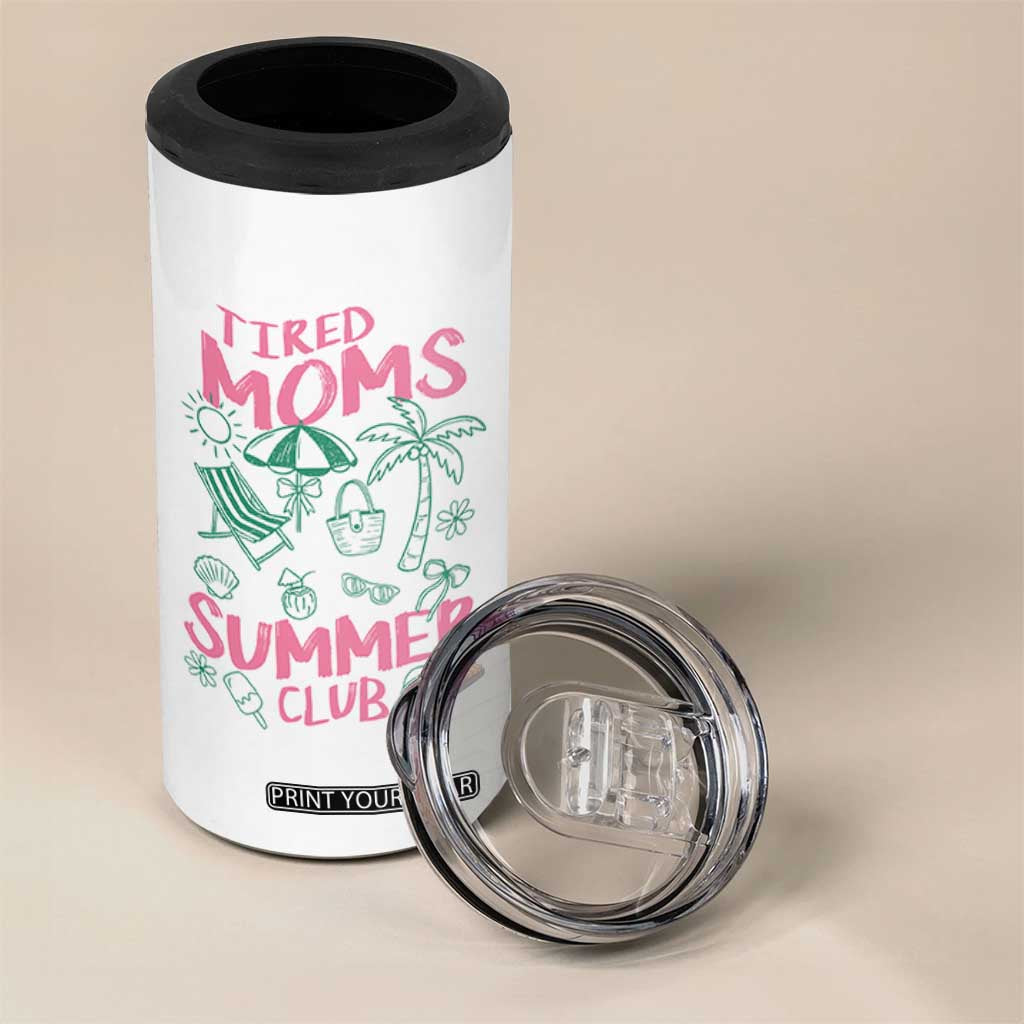 Retro Tired Moms Summer Club 4 in 1 Can Cooler Tumbler Funny Mama Beach Vacation Gift