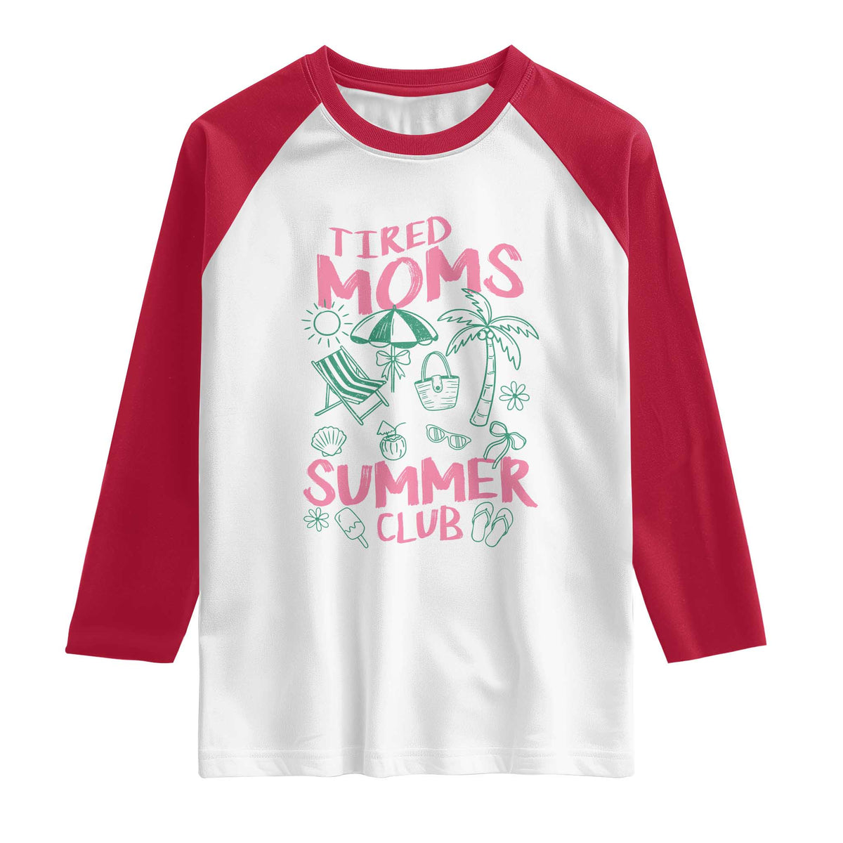 Retro Tired Moms Summer Club Raglan Shirt Funny Mama Beach Vacation Gift
