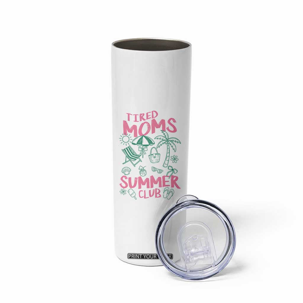 Retro Tired Moms Summer Club Skinny Tumbler Funny Mama Beach Vacation Gift
