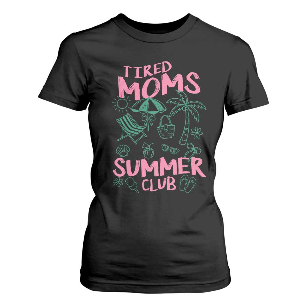 Retro Tired Moms Summer Club T Shirt For Women Funny Mama Beach Vacation Gift