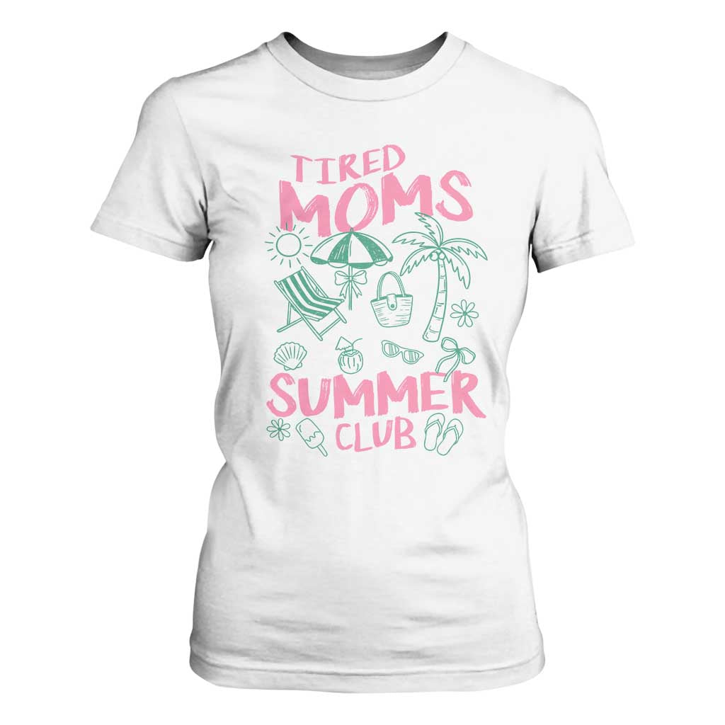 Retro Tired Moms Summer Club T Shirt For Women Funny Mama Beach Vacation Gift TS10 White Print Your Wear