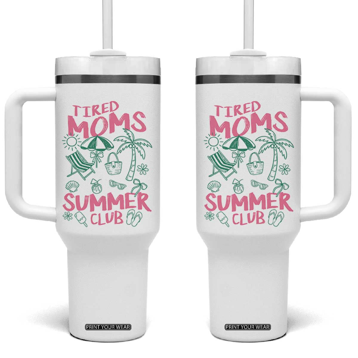 Retro Tired Moms Summer Club Tumbler With Handle Funny Mama Beach Vacation Gift