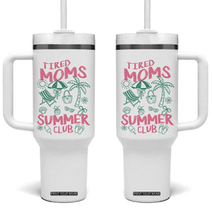 Retro Tired Moms Summer Club Tumbler With Handle Funny Mama Beach Vacation Gift