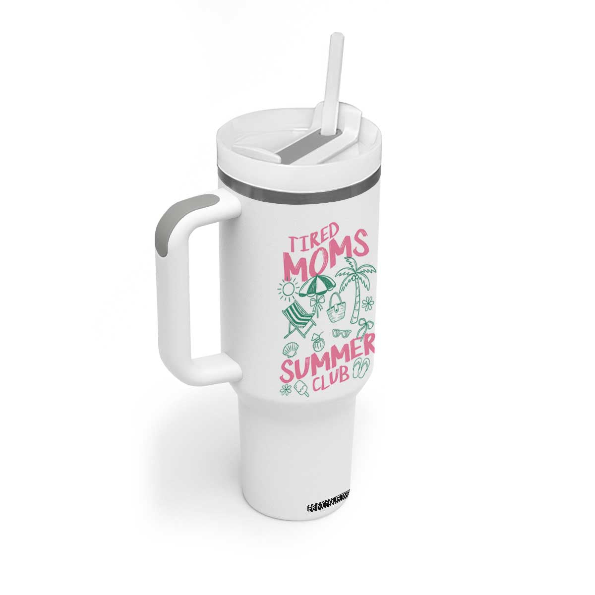 Retro Tired Moms Summer Club Tumbler With Handle Funny Mama Beach Vacation Gift