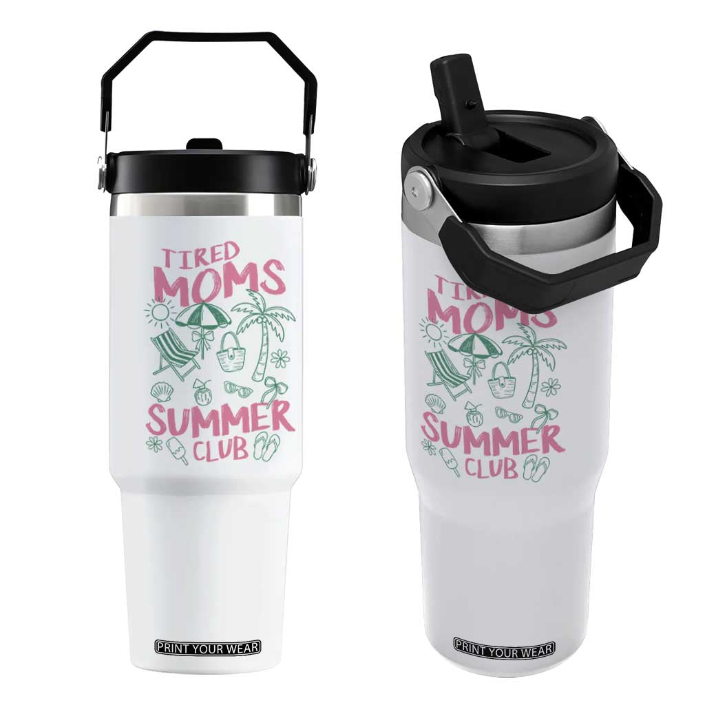 Retro Tired Moms Summer Club Flip Straw Tumbler Funny Mama Beach Vacation Gift