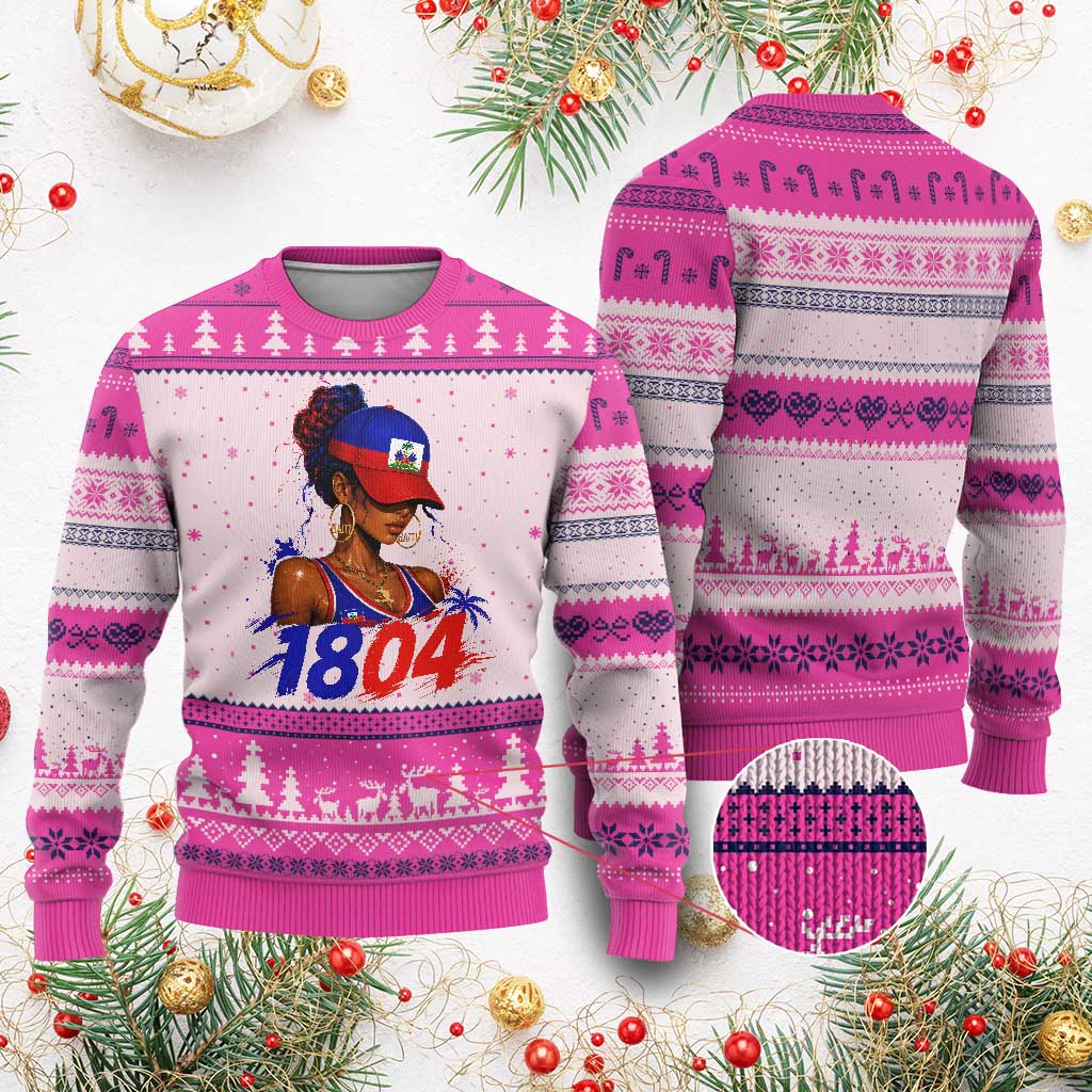 Haitian Revolution 1804 Ugly Christmas Sweater Haiti Flag Independence Day Haitian Girl Graphic TS10 Hot Pink Print Your Wear