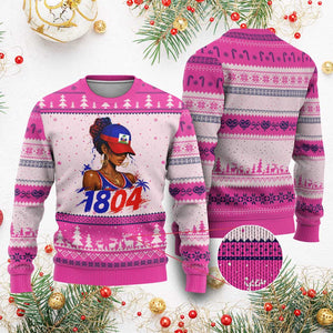 Haitian Revolution 1804 Ugly Christmas Sweater Haiti Flag Independence Day Haitian Girl Graphic TS10 Hot Pink Print Your Wear