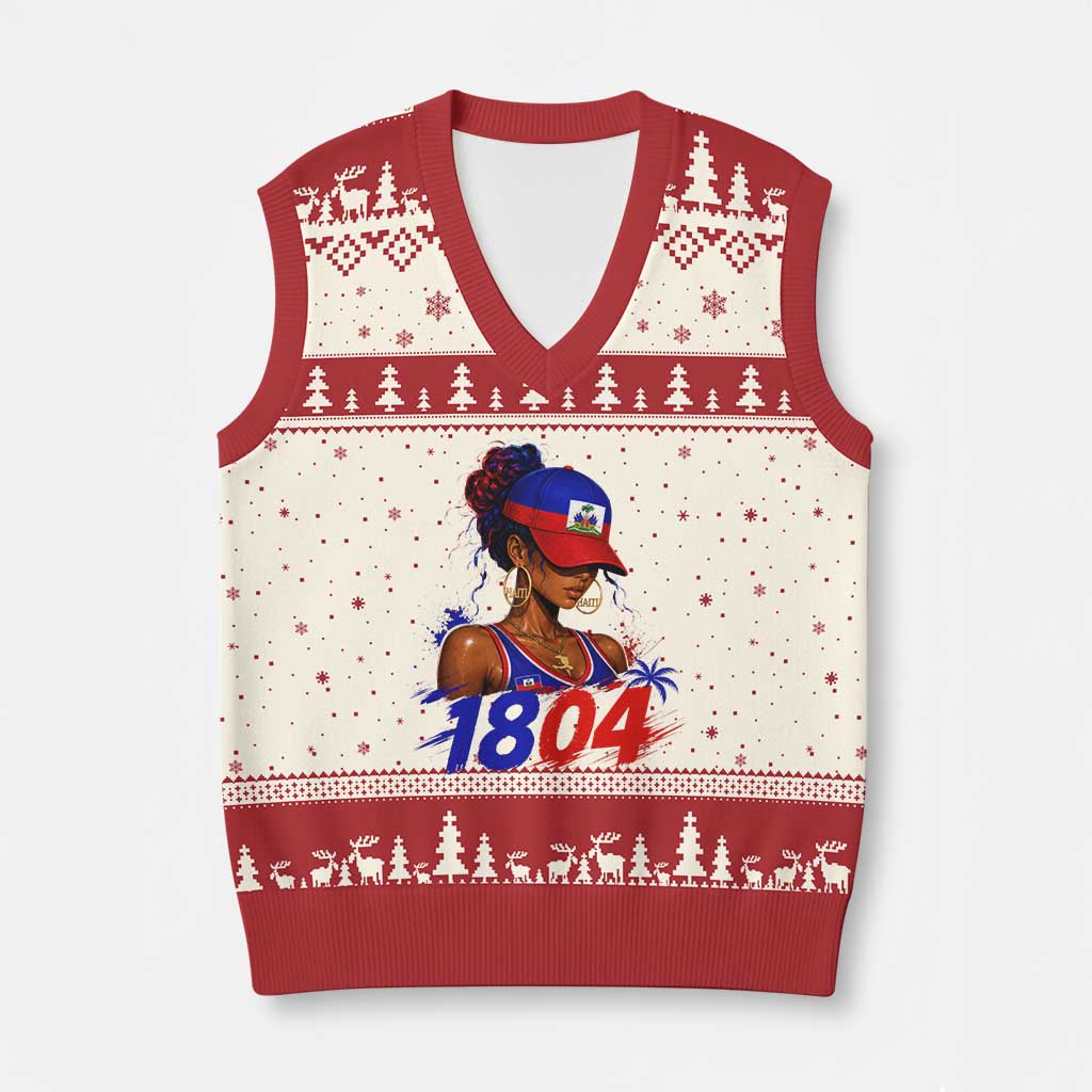Haitian Revolution 1804 V-Neck Knit Sweater Vest Haiti Flag Independence Day Haitian Girl Graphic TS10 Beige Red Print Your Wear