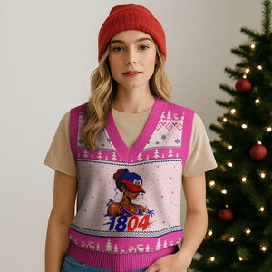 Haitian Revolution 1804 V-Neck Knit Sweater Vest Haiti Flag Independence Day Haitian Girl Graphic TS10 Hot Pink Print Your Wear