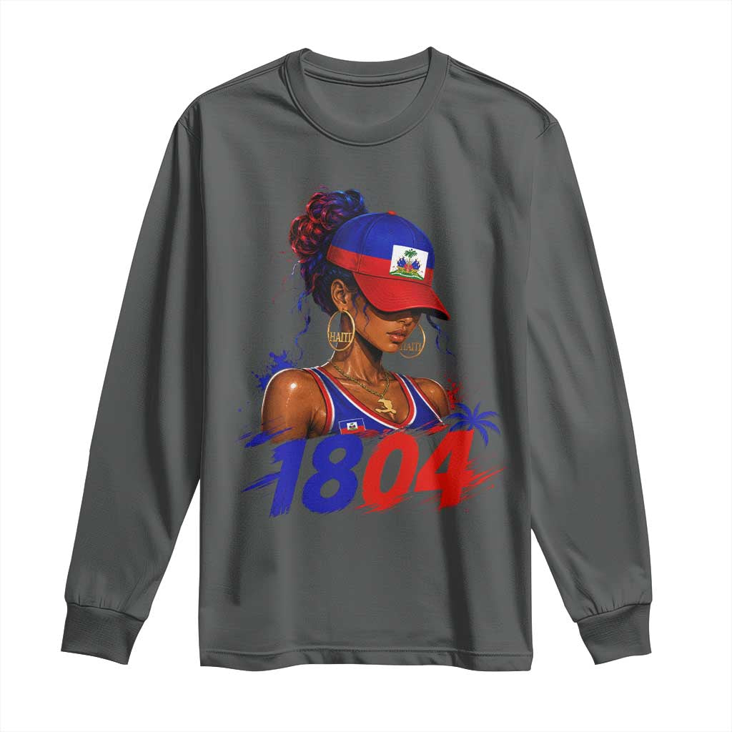 Haitian Revolution 1804 Long Sleeve Shirt Haiti Flag Independence Day Haitian Girl Graphic TS10 Dark Heather Print Your Wear