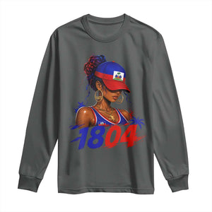 Haitian Revolution 1804 Long Sleeve Shirt Haiti Flag Independence Day Haitian Girl Graphic TS10 Dark Heather Print Your Wear