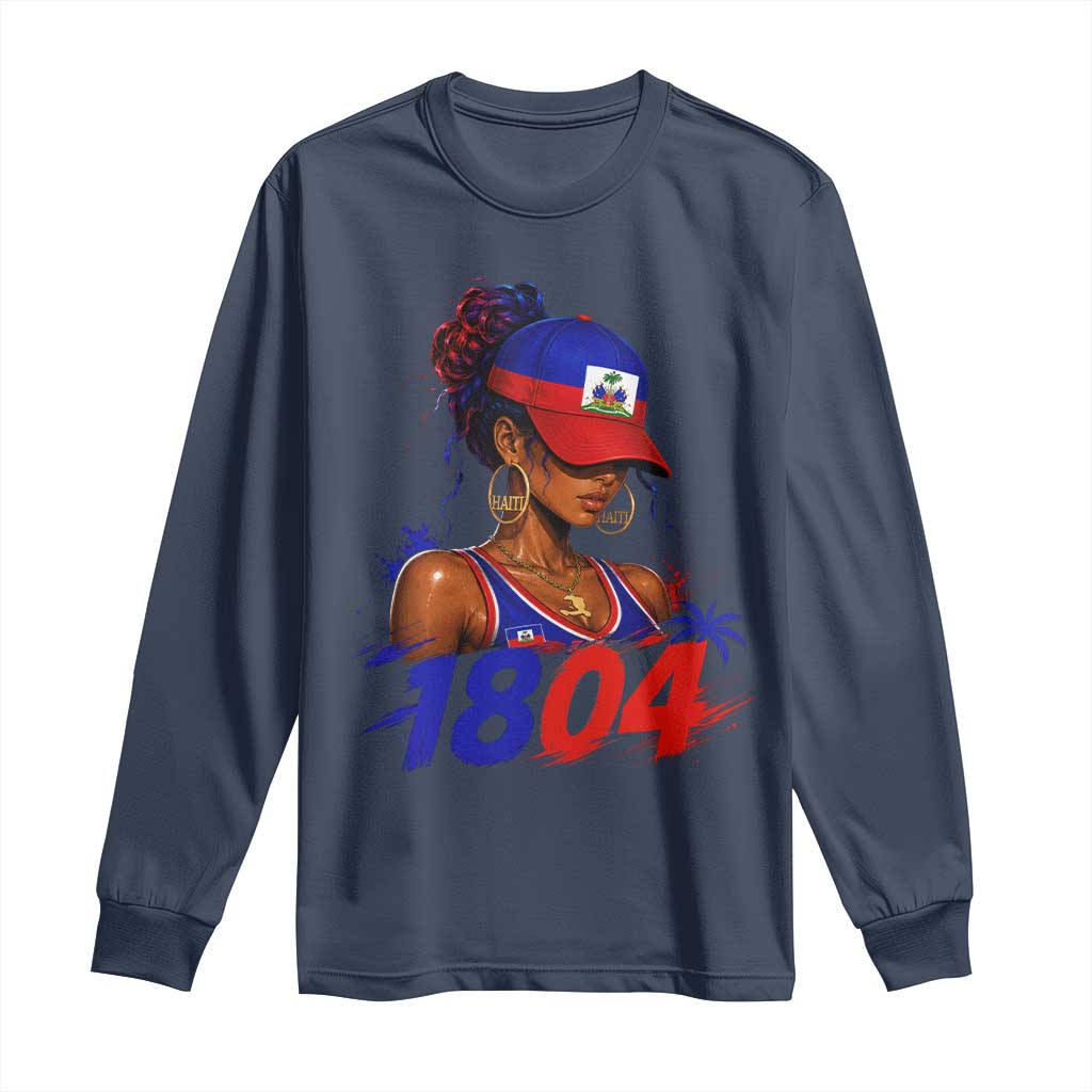 Haitian Revolution 1804 Long Sleeve Shirt Haiti Flag Independence Day Haitian Girl Graphic TS10 Navy Print Your Wear