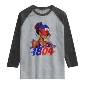 Haitian Revolution 1804 Raglan Shirt Haiti Flag Independence Day Haitian Girl Graphic TS10 Heather Gray Heather Charcoal Print Your Wear