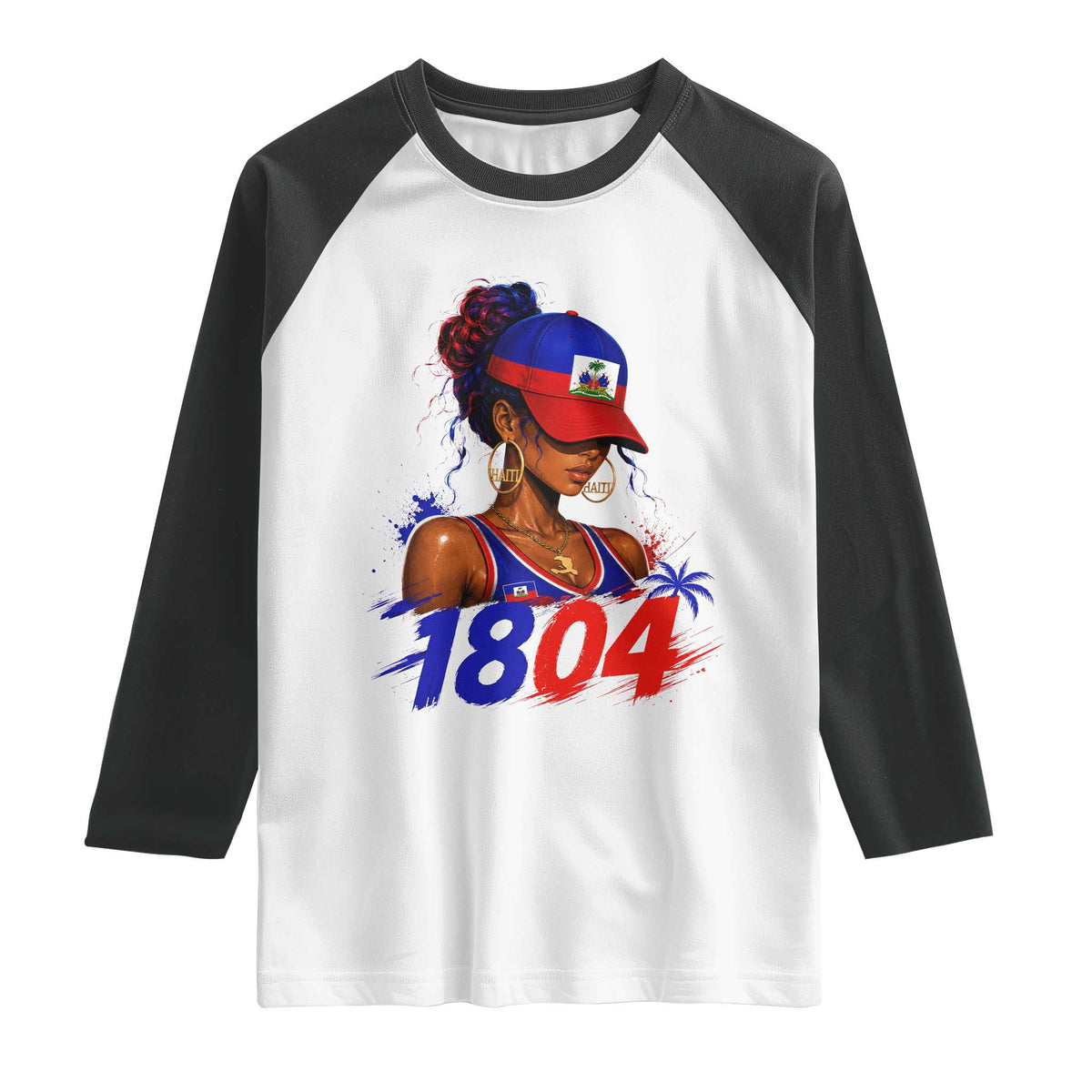 Haitian Revolution 1804 Raglan Shirt Haiti Flag Independence Day Haitian Girl Graphic TS10 White Black Print Your Wear