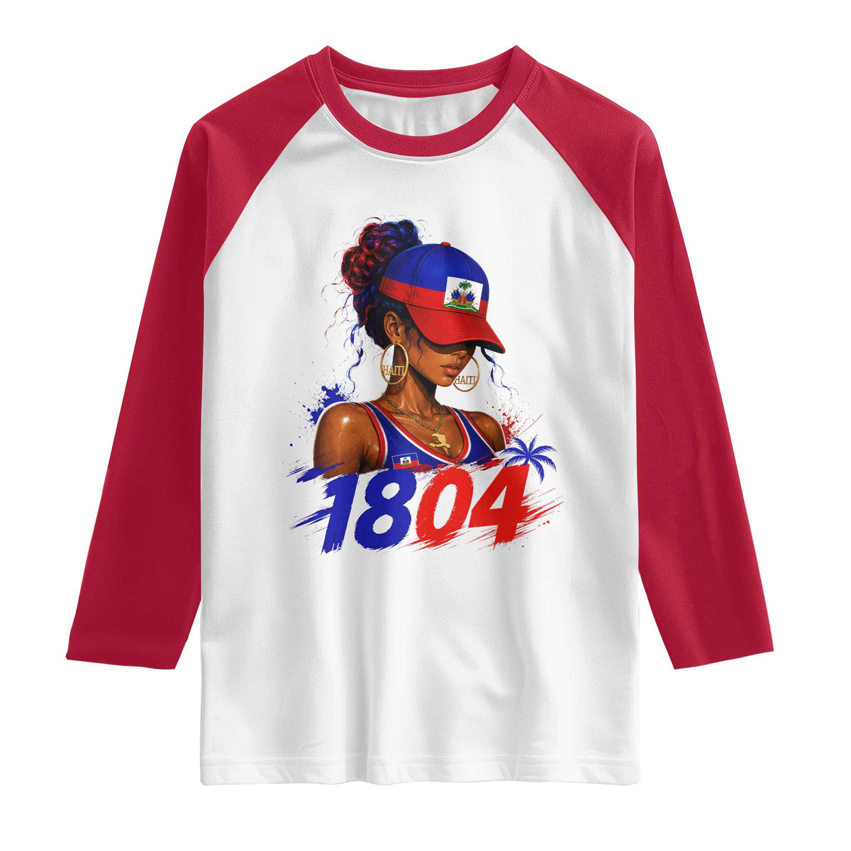 Haitian Revolution 1804 Raglan Shirt Haiti Flag Independence Day Haitian Girl Graphic TS10 White Red Print Your Wear