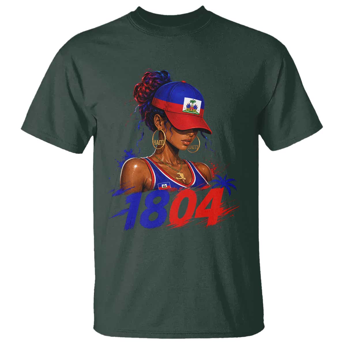 Haitian Revolution 1804 T Shirt Haiti Flag Independence Day Haitian Girl Graphic TS10 Dark Forest Green Print Your Wear