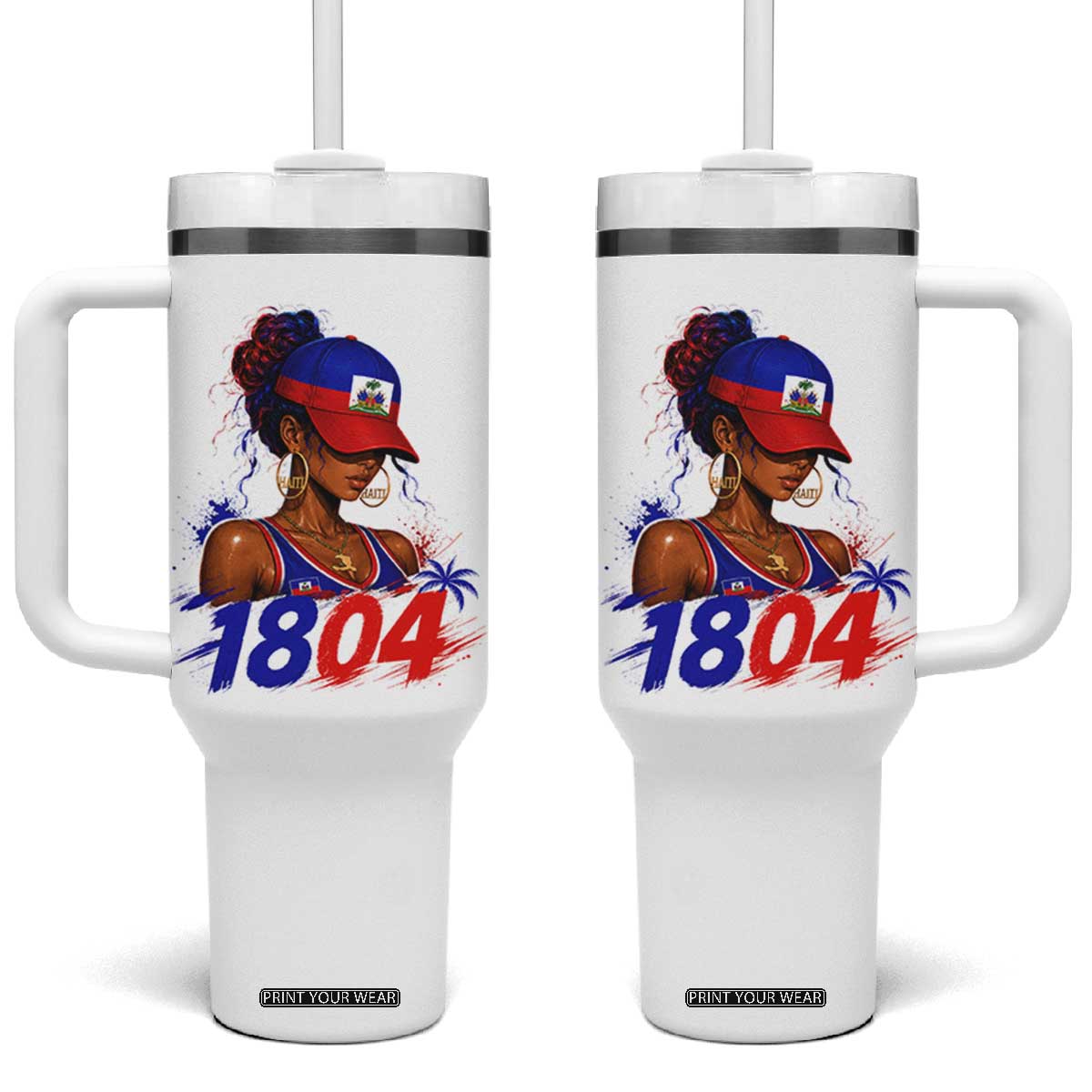 Haitian Revolution 1804 Tumbler With Handle Haiti Flag Independence Day Haitian Girl Graphic TS10 One Size: 40 oz White Print Your Wear