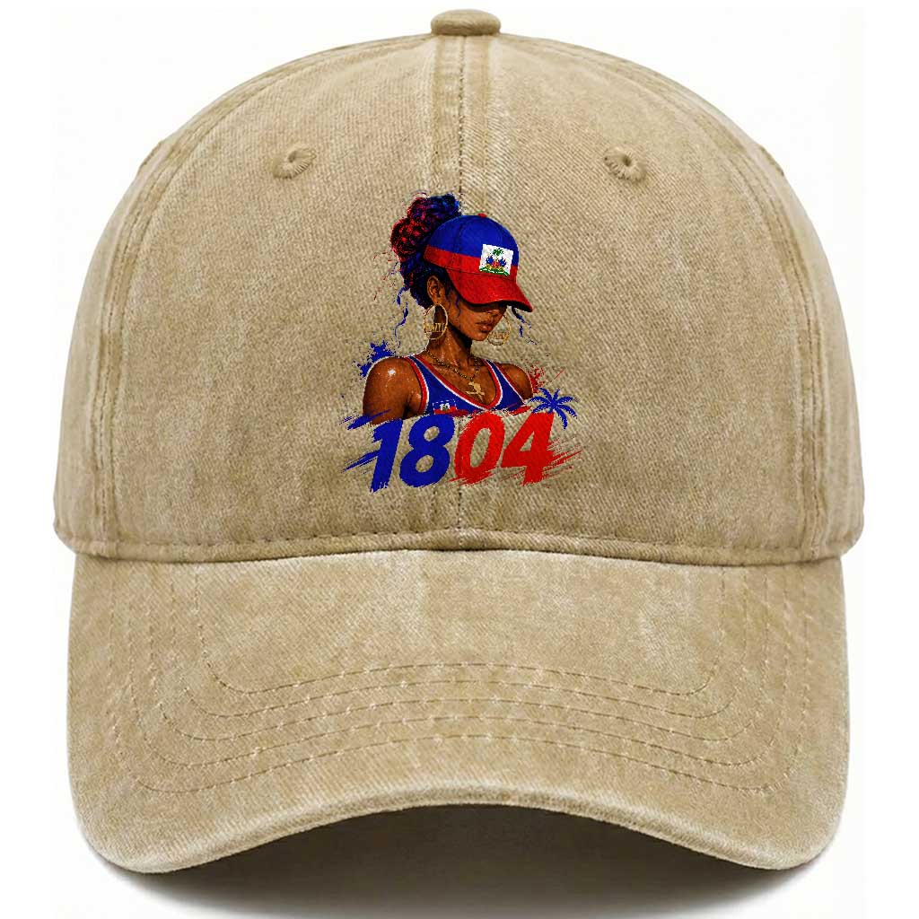 Haitian Revolution 1804 Washed Cotton Baseball Cap Haiti Flag Independence Day Haitian Girl Graphic TS10 Print Your Wear