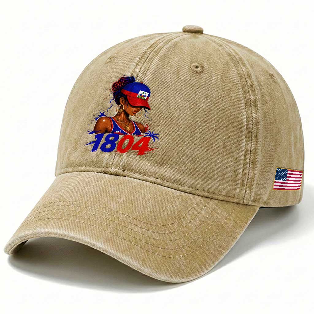 Haitian Revolution 1804 Washed Cotton Baseball Cap Haiti Flag Independence Day Haitian Girl Graphic TS10 Print Your Wear