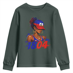 Haitian Revolution 1804 Youth Sweatshirt Haiti Flag Independence Day Haitian Girl Graphic TS10 Dark Forest Green Print Your Wear