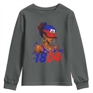 Haitian Revolution 1804 Youth Sweatshirt Haiti Flag Independence Day Haitian Girl Graphic TS10 Dark Heather Print Your Wear