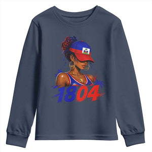 Haitian Revolution 1804 Youth Sweatshirt Haiti Flag Independence Day Haitian Girl Graphic TS10 Navy Print Your Wear