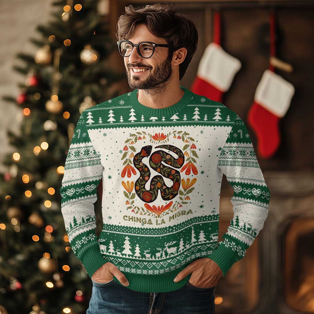Immigrant Rights Ugly Christmas Sweater Chinga La Migra TS10 Beige Green Print Your Wear