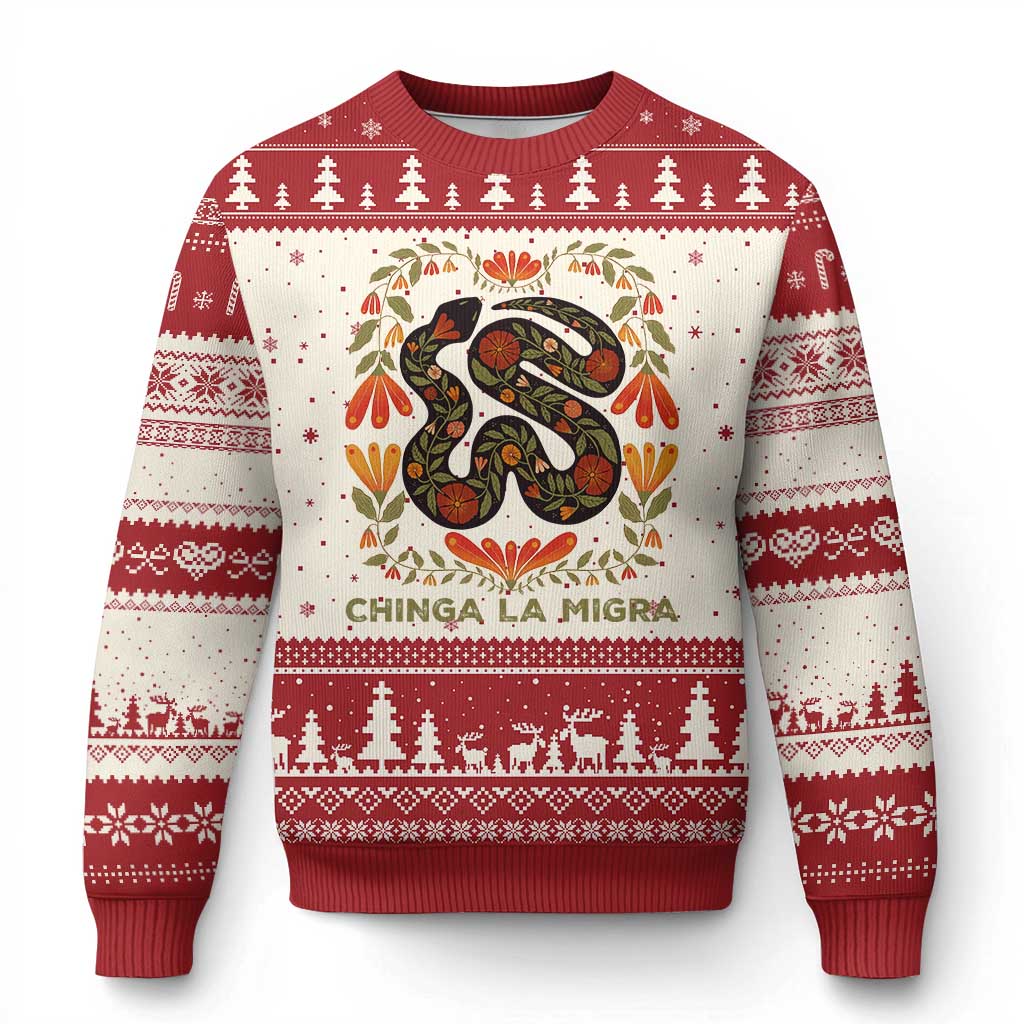 Immigrant Rights Ugly Christmas Sweater Chinga La Migra TS10 Beige Red Print Your Wear