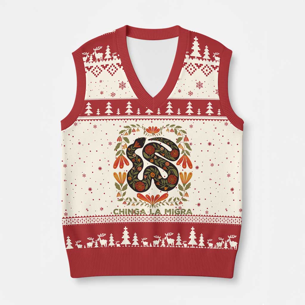 Immigrant Rights V-Neck Knit Sweater Vest Chinga La Migra TS10 Beige Red Print Your Wear