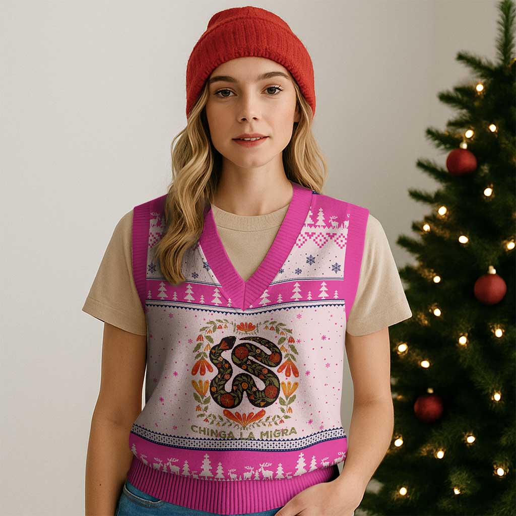 Immigrant Rights V-Neck Knit Sweater Vest Chinga La Migra TS10 Hot Pink Print Your Wear
