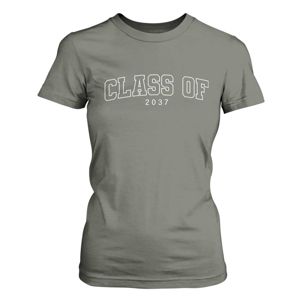 Class Of 2037 T Shirt For Women First Day of School Grow With Me Graduation Gift TS10 Military Green Print Your Wear