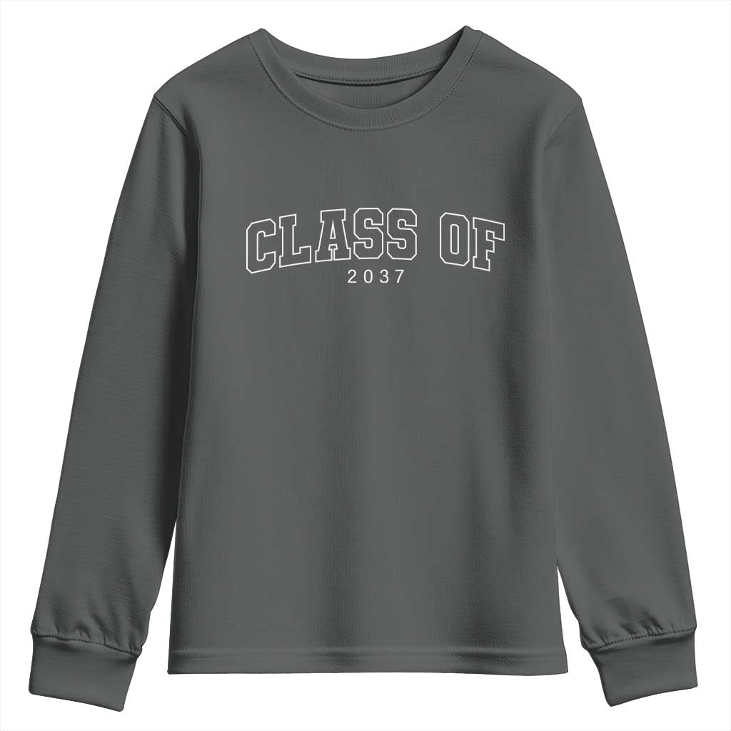 Class Of 2037 Youth Sweatshirt First Day of School Grow With Me Graduation Gift TS10 Dark Heather Print Your Wear