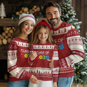 Class of 2038 Ugly Christmas Sweater Grow With Me Kindergarten TS10 Red Beige Print Your Wear