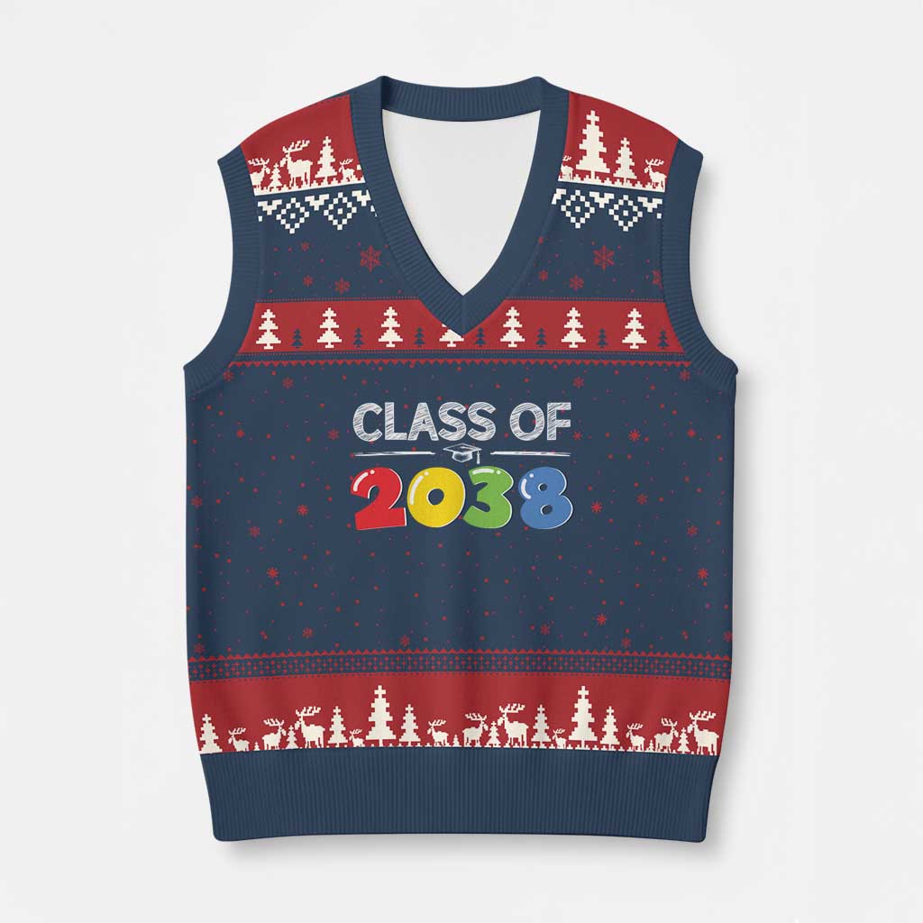 Class of 2038 V-Neck Knit Sweater Vest Grow With Me Kindergarten TS10 Navy Red Print Your Wear