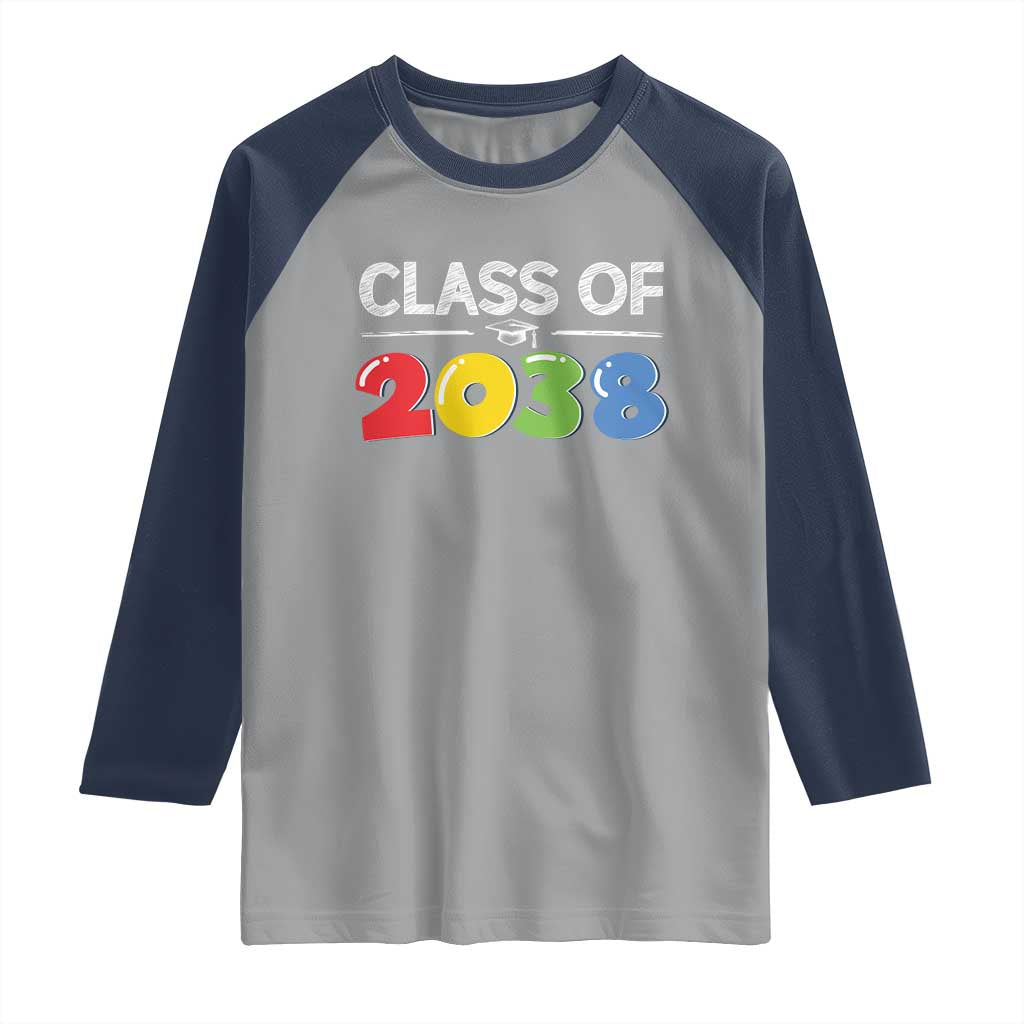Class of 2038 Raglan Shirt Grow With Me Kindergarten TS10 Sport Gray Navy Print Your Wear