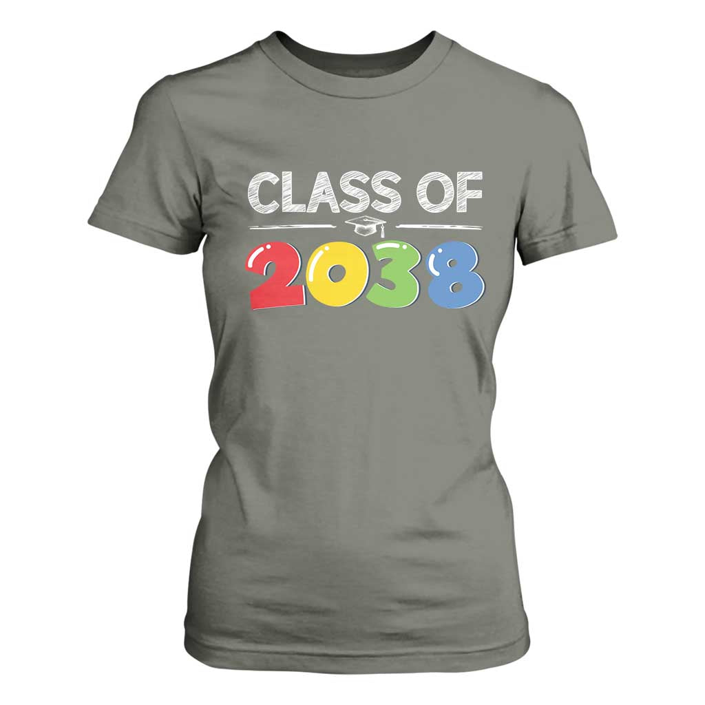 Class of 2038 T Shirt For Women Grow With Me Kindergarten TS10 Military Green Print Your Wear