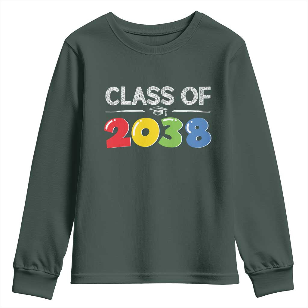 Class of 2038 Youth Sweatshirt Grow With Me Kindergarten TS10 Dark Forest Green Print Your Wear