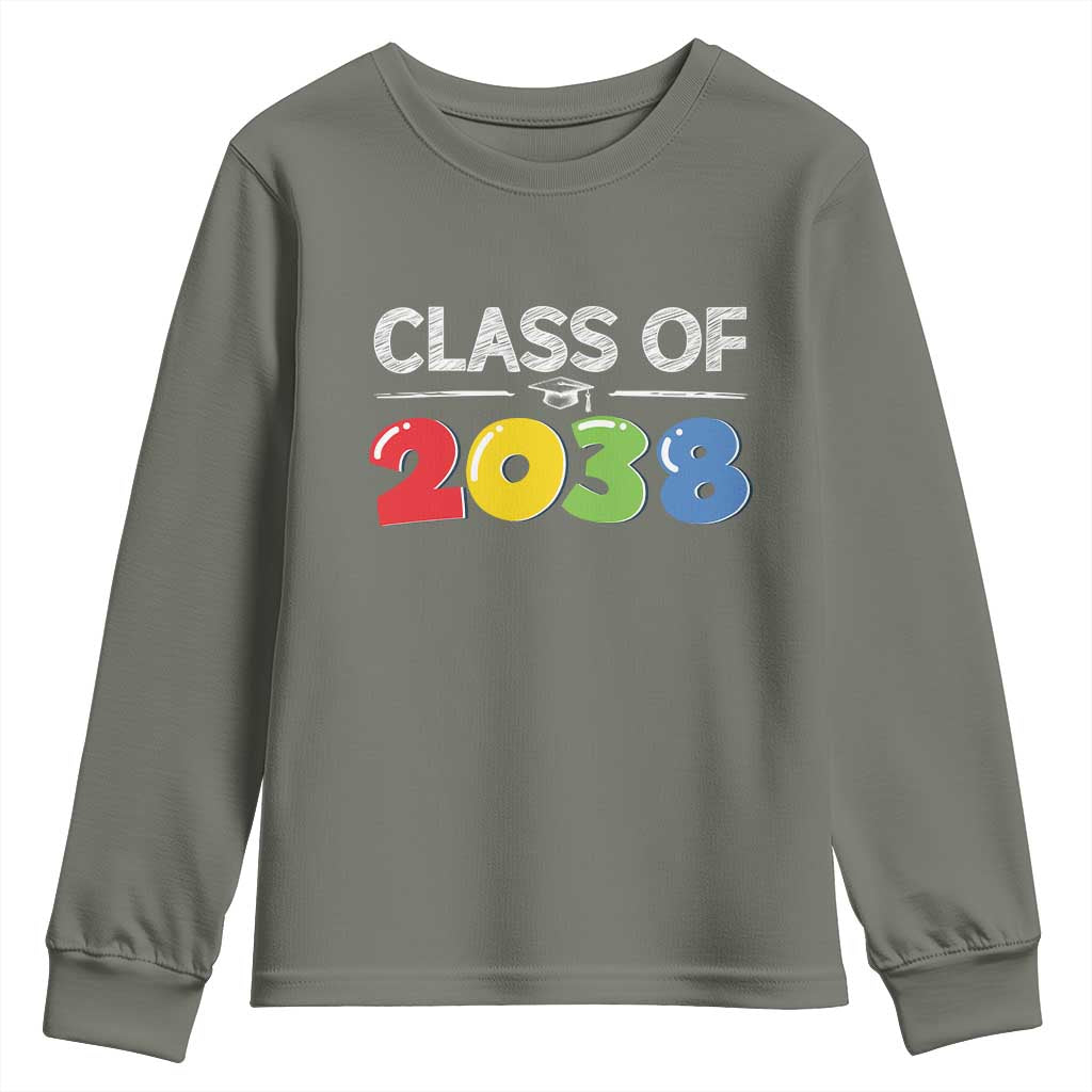 Class of 2038 Youth Sweatshirt Grow With Me Kindergarten TS10 Military Green Print Your Wear