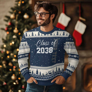 Personalized Class of 2038 Ugly Christmas Sweater Custom Name Grow With Me Count Down Graduating TS10 Navy Beige Print Your Wear