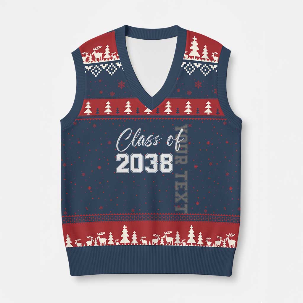 Personalized Class of 2038 V-Neck Knit Sweater Vest Custom Name Grow With Me Count Down Graduating TS10 Navy Red Print Your Wear
