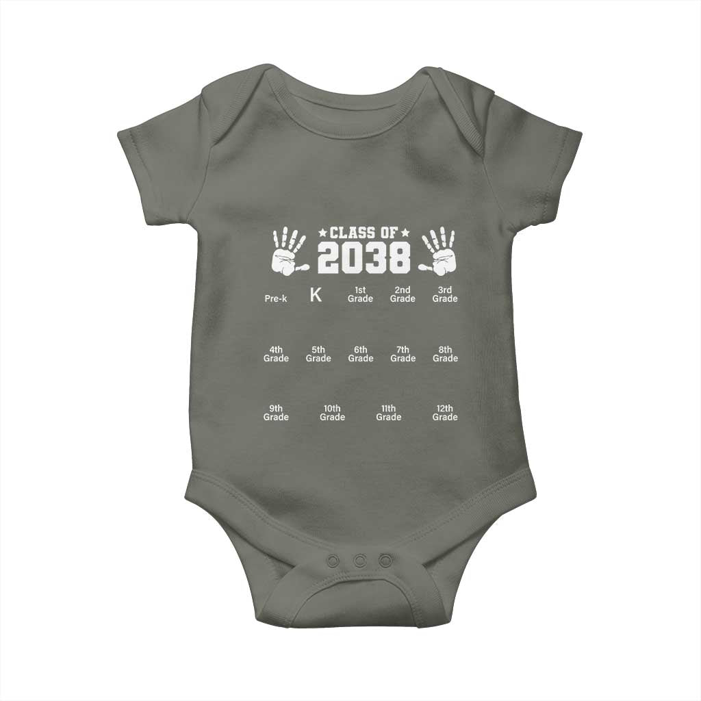 Class of 2038 Grow With Me Baby Onesie Handprint Pre-K to 12th Grade Graduation TS10 Military Green Print Your Wear