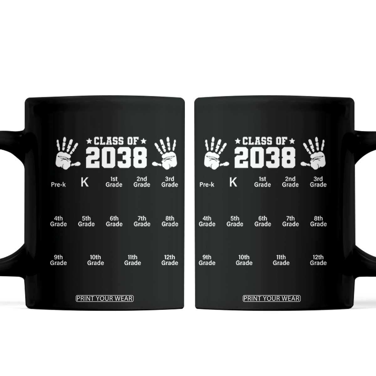 Class of 2038 Grow With Me Coffee Mug Handprint Pre-K to 12th Grade Graduation TS10 Black Print Your Wear