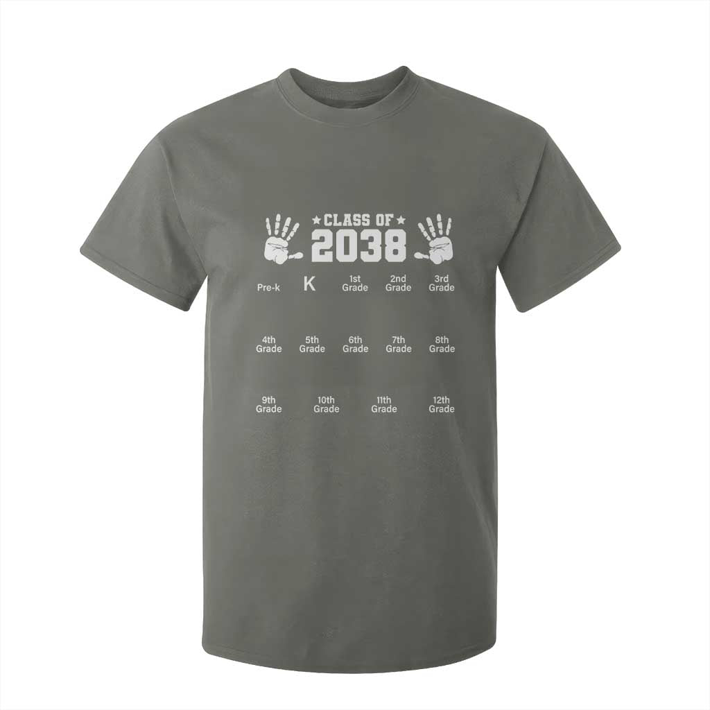 Class of 2038 Grow With Me T Shirt For Kid Handprint Pre-K to 12th Grade Graduation TS10 Military Green Print Your Wear