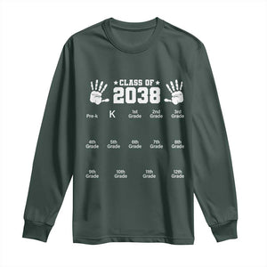 Class of 2038 Grow With Me Long Sleeve Shirt Handprint Pre-K to 12th Grade Graduation TS10 Dark Forest Green Print Your Wear
