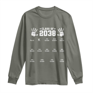 Class of 2038 Grow With Me Long Sleeve Shirt Handprint Pre-K to 12th Grade Graduation TS10 Military Green Print Your Wear