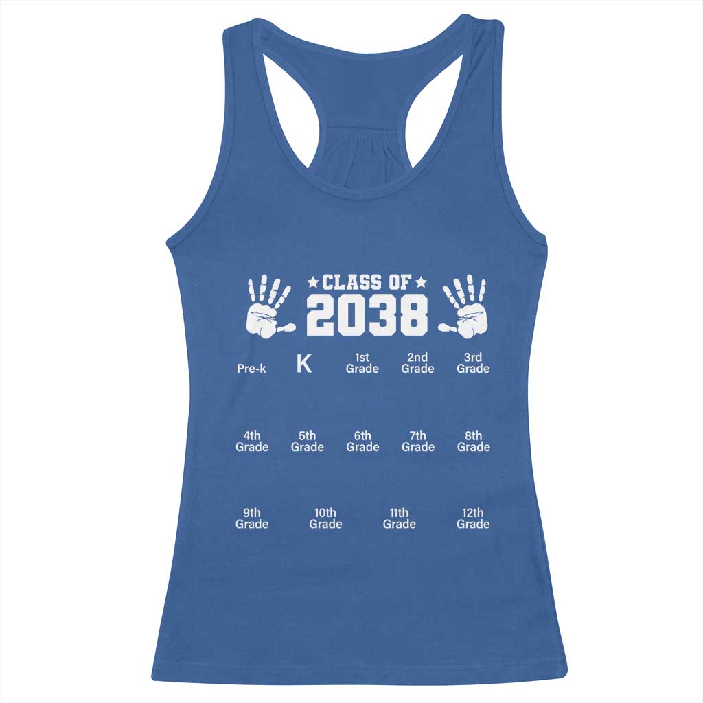 Class of 2038 Grow With Me Racerback Tank Top Handprint Pre-K to 12th Grade Graduation TS10 Royal Blue Print Your Wear