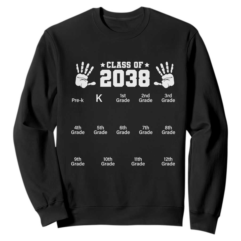 Class of 2038 Grow With Me Sweatshirt Handprint Pre-K to 12th Grade Graduation TS10 Black Print Your Wear