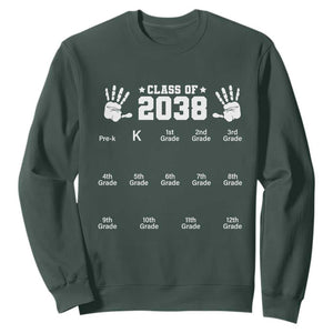 Class of 2038 Grow With Me Sweatshirt Handprint Pre-K to 12th Grade Graduation TS10 Dark Forest Green Print Your Wear